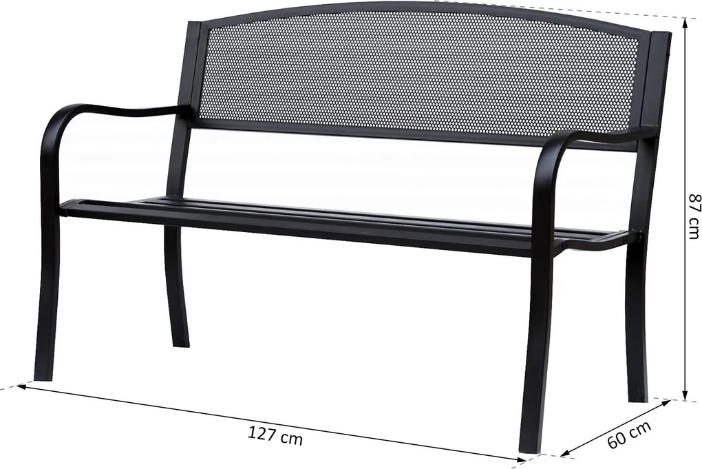 Outsunny Ławka Ogrodowa Parkowa 2-osobowa Stalowa Elegancka Czarna 127x60x87cm | Aosom PL