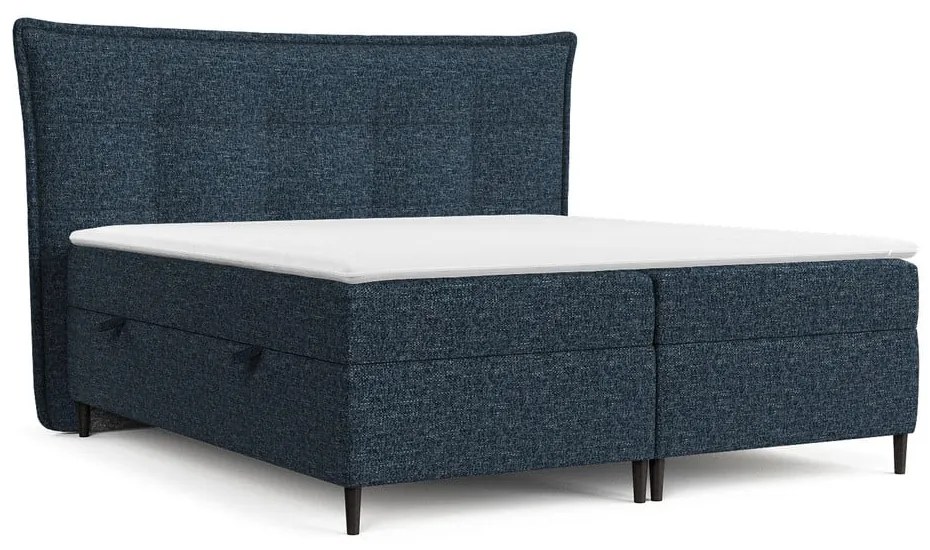 Ciemnoniebieskie łóżko boxspring ze schowkiem 160x200 cm Sinai – Maison de Rêve