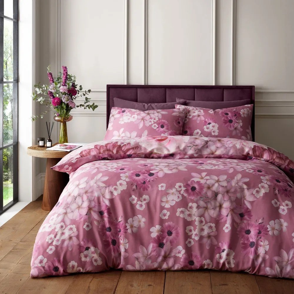 Różowa pościel jednoosobowa 135x200 cm Rosemoor Floral – RHS