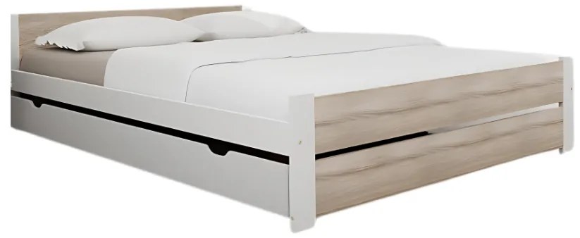 Łóżko IKAROS DOUBLE 120 x 200 cm, biały/dąb sonoma Stelaż: Ze stelażem listwowym rolowanym elastycznym, Materac: Materac Deluxe 10 cm