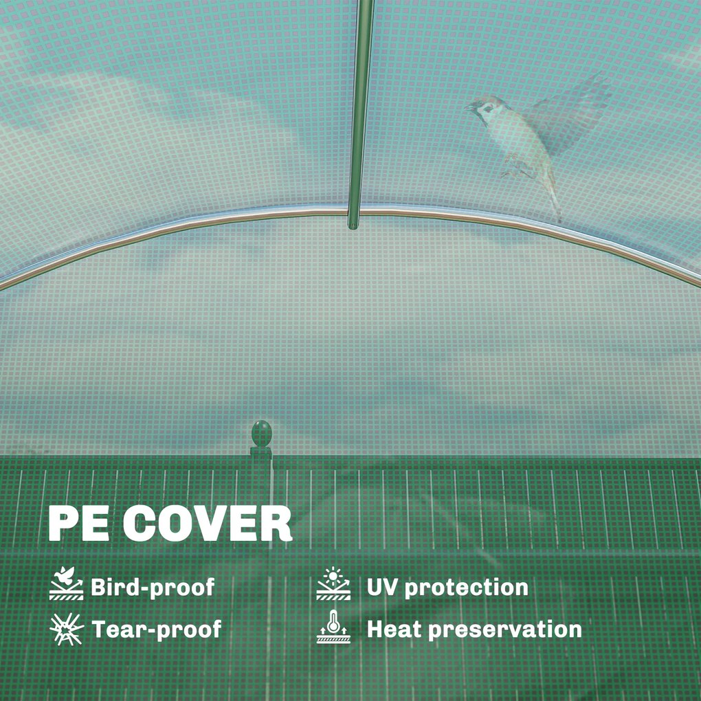 Outsunny Szklarnia ok. 2,7 x 2 x 2 m tunel foliowy z półkami, rolowane drzwi na zamek błyskawiczny, 6 okien siatkowych, wsporniki | Aosom PL
