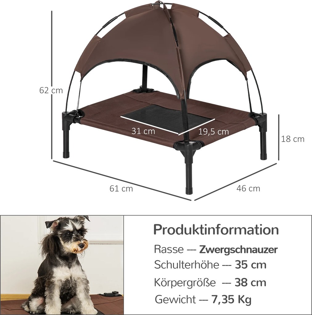 PawHut Łóżko dla Zwierząt z Baldachimem, Składane, Legowisko dla Psów, Outdoor, Materiał Siatkowy, Brąz + Czarny