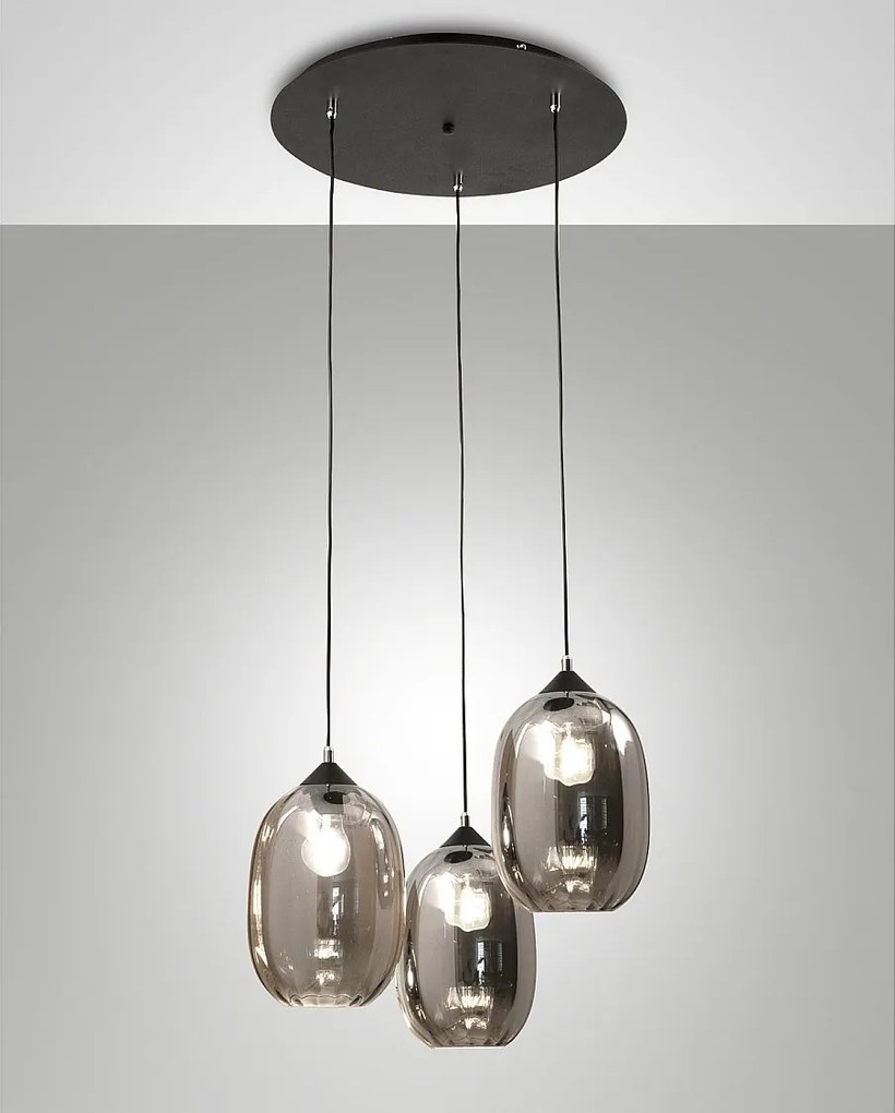 Lampa wisząca Infinity z metalu i dymionego szkła dmuchanego, Ø580 mm, gniazdo E27, klasa 1, IP20, nowoczesny i elegancki design do wnętrz