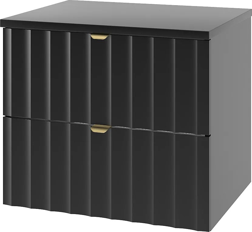 Czarny Zestaw Łazienkowy 60cm Szafka z Blatem Ryflowane Fronty Arcos