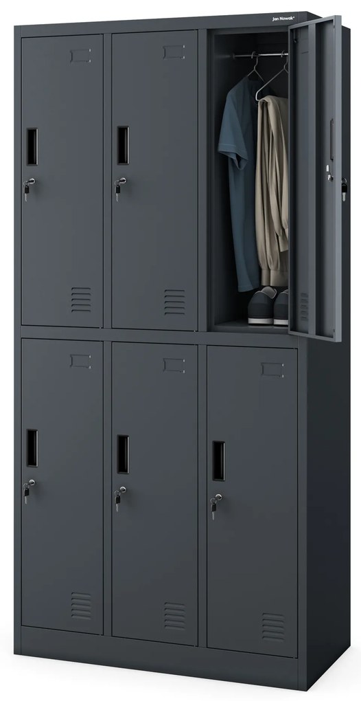 Szafka socjalna ubraniowa BHP antracyt: 6-drzwiowa IGOR, 900 x 1850 x 450 mm