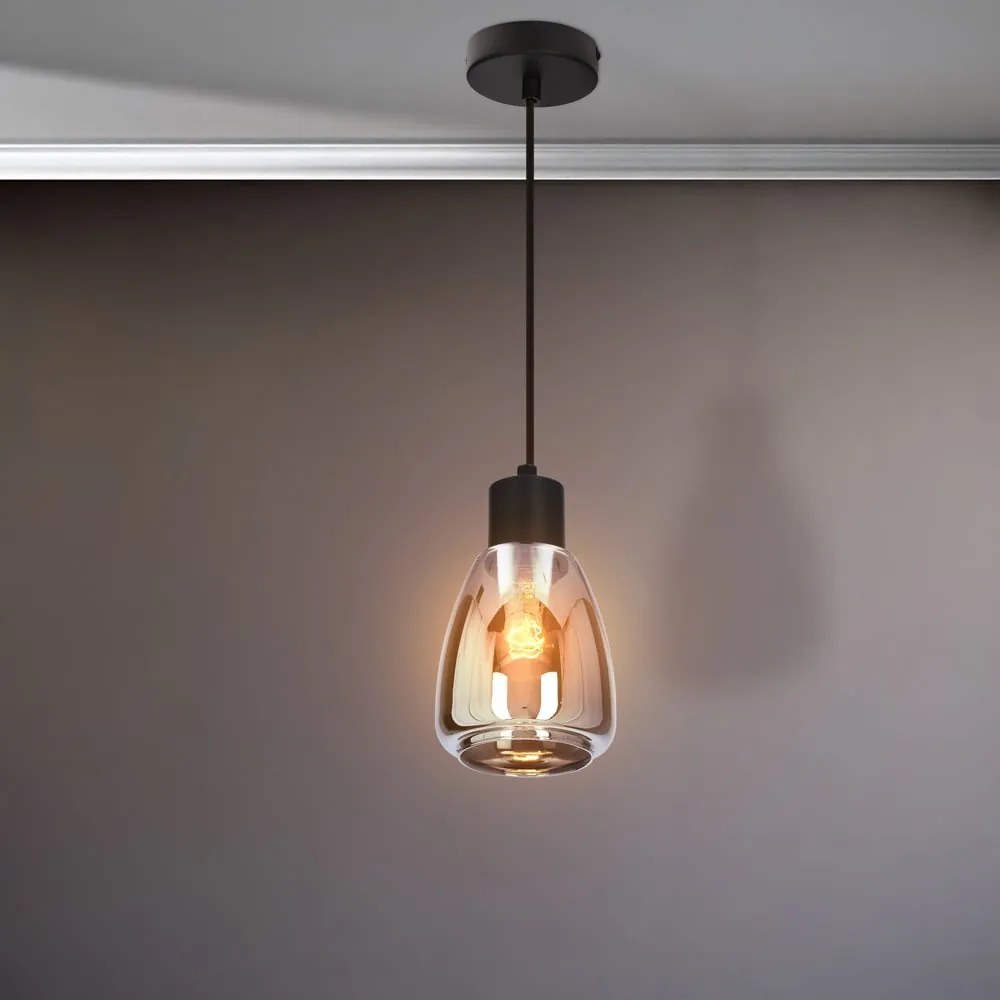 Czarna lampa wisząca ze szklanym kloszem ø 12 cm Moldo – Candellux Lighting