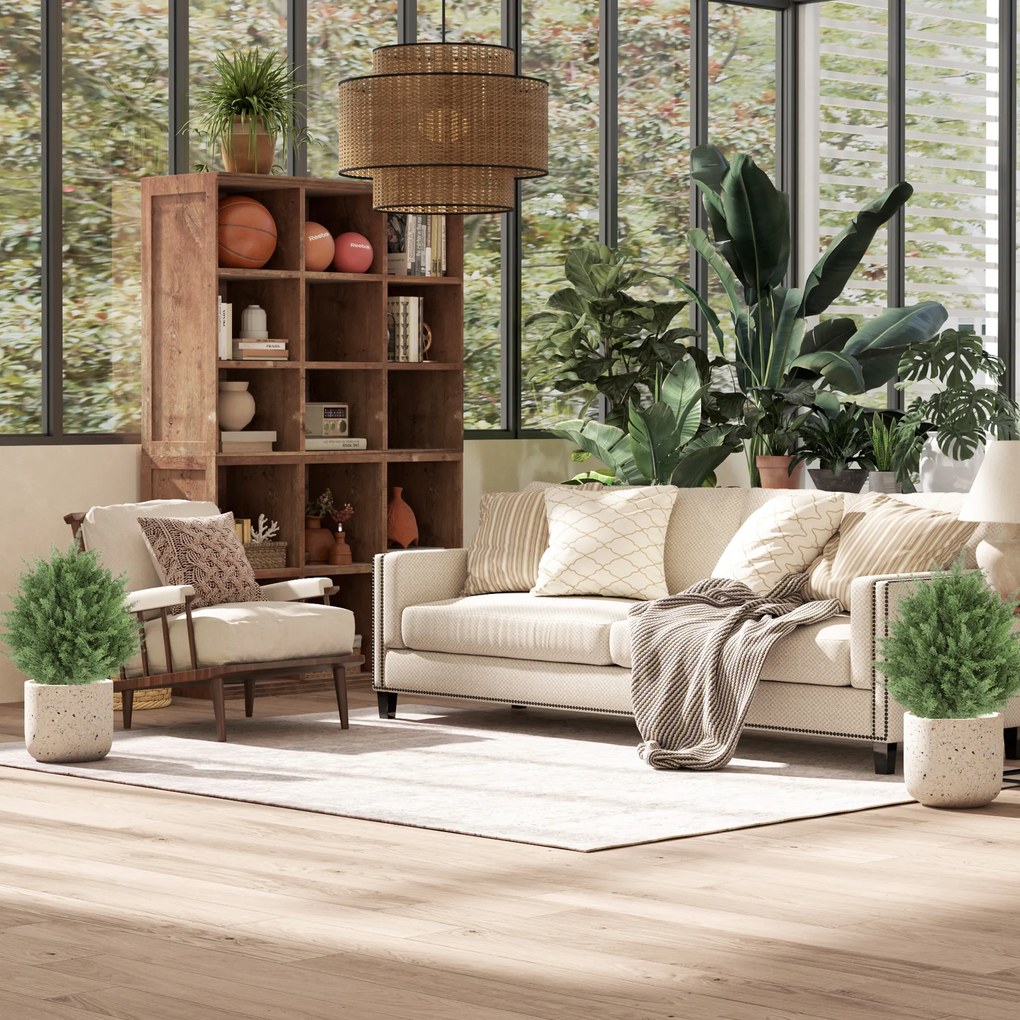 HOMCOM Zestaw 2 szt. sztuczne rośliny, odporna na UV sztuczna zypresa z 387 liśćmi i kołkiem do ziemi, Ø40 x 60H cm, zielony