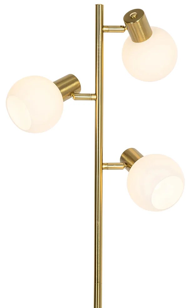 Lampa podłogowa złota z opalowym szkłem 3-punktowa regulowana - Anouk ArtDeco Oswietlenie wewnetrzne