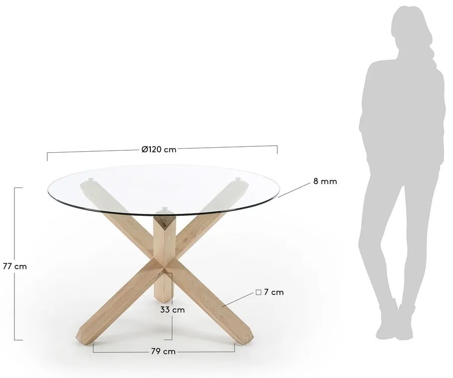 Dębowy stół do jadalni ze szklanym blatem Kave Home Nori, ø 120 cm
