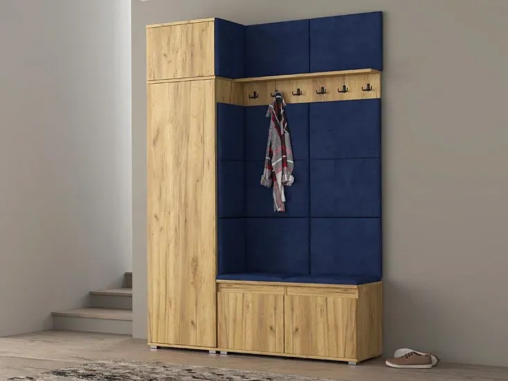 Szafa z siedziskiem tapicerowanym dąb craft + granat - Linez 4X