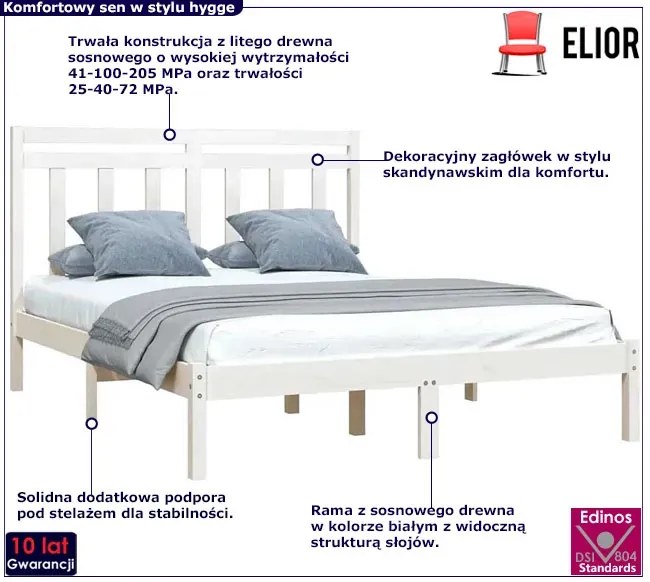 Dwuosobowe białe drewniane łóżko 160x200 F8-L91