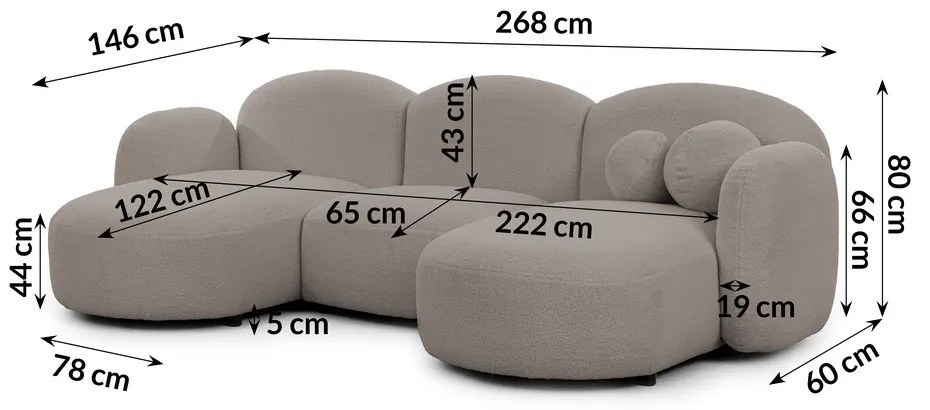 Szary narożnik z materiału bouclé (w kształcie litery U) Orbit – Ropez