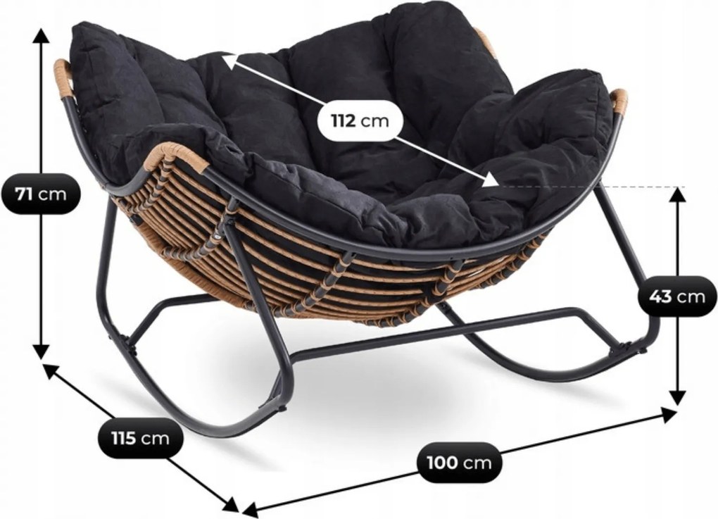 Fotel Bujany Ogrodowy ELTON na Płozach Czarny Nowoczesny