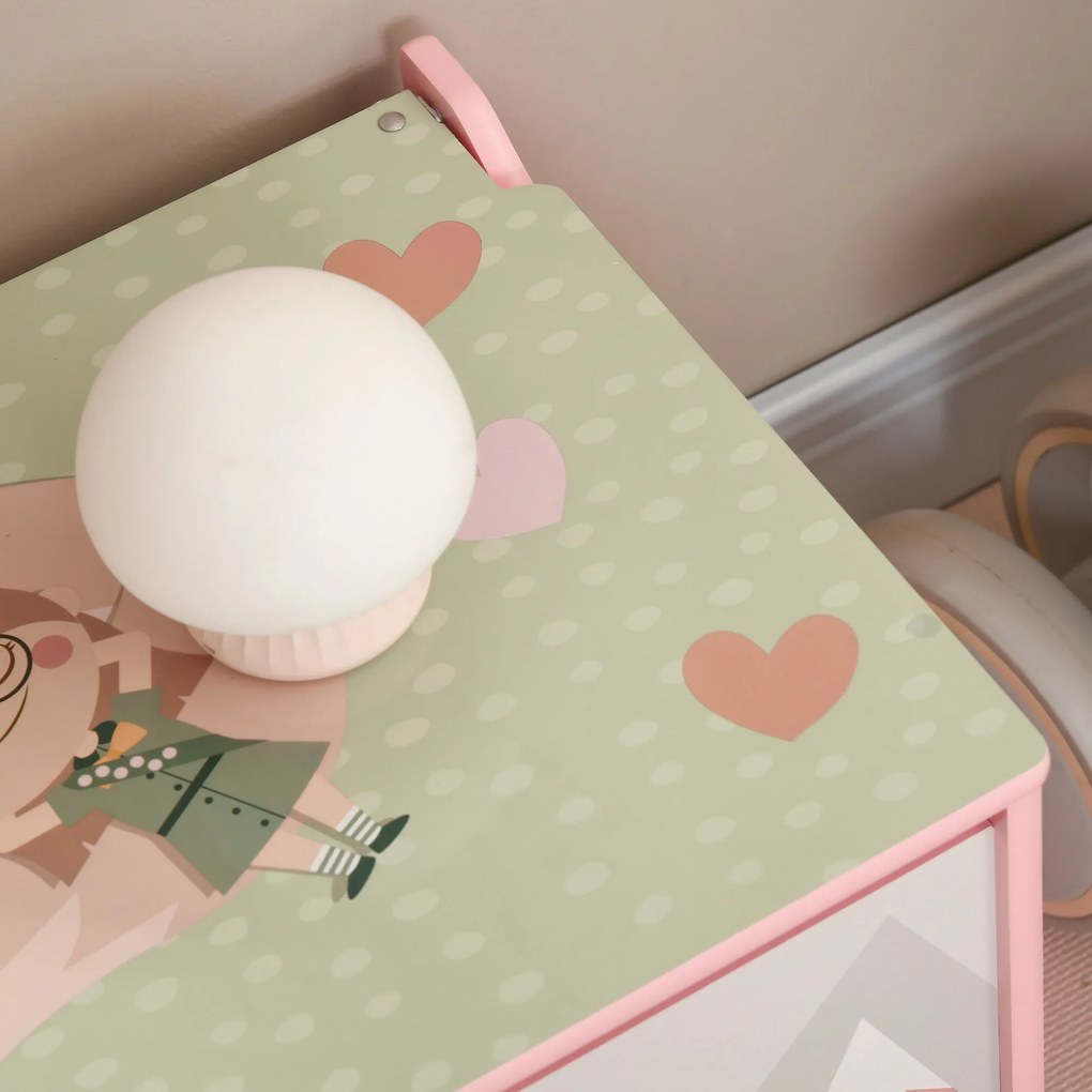 ZONEKIZ Pojemnik do przechowywania z miejscem, Skrzynia na zabawki z wiekiem i zawiasem zabezpieczającym, uroczy motyw zwierzęcy, 60 x 37 x 39 cm, Różowy