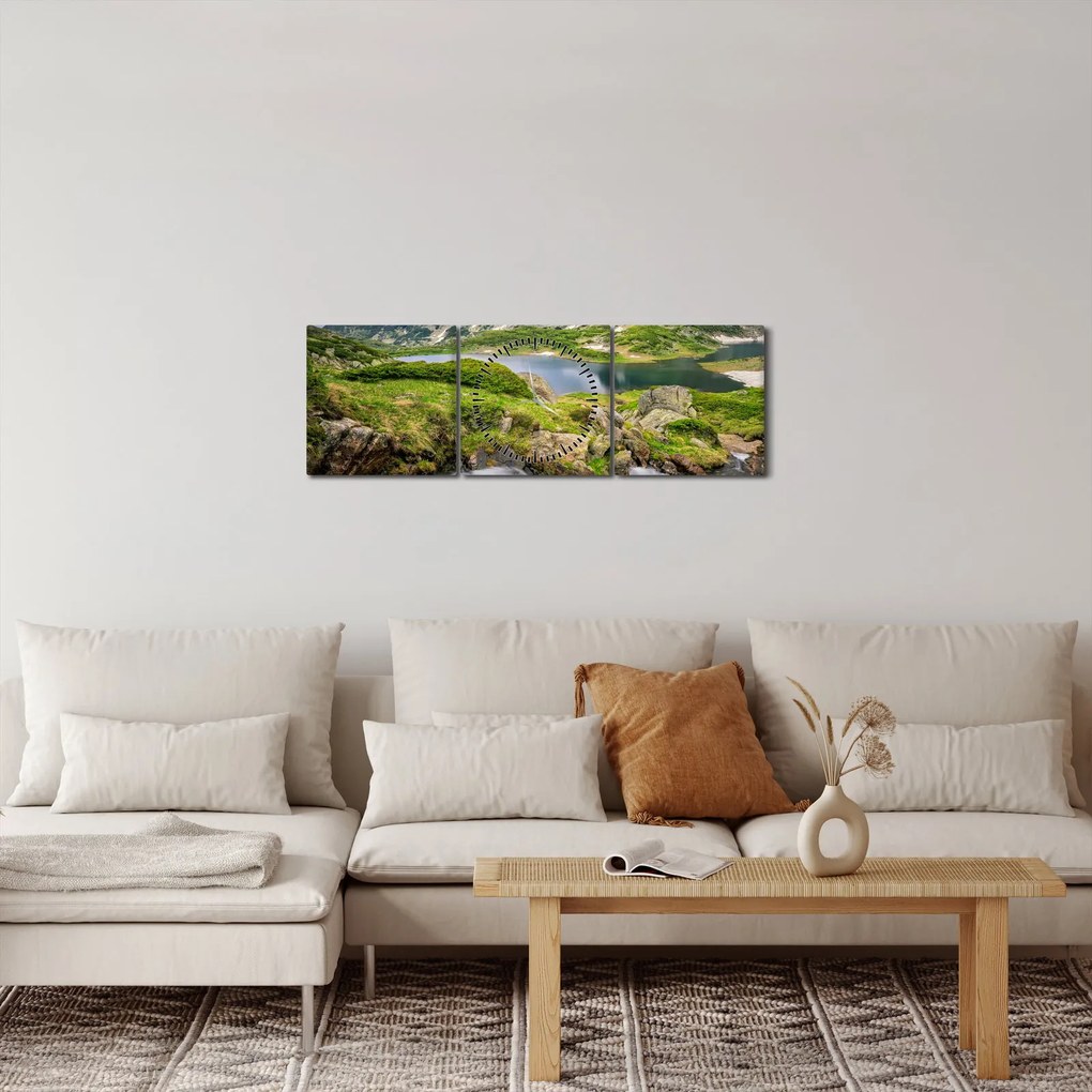 Obraz - Widok na górę Riła (z zegarem) (90x30 cm)