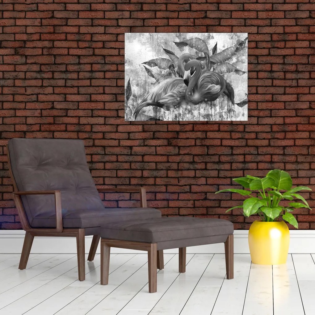 Obraz na szkle - Graffiti z flamingami (70x50 cm)
