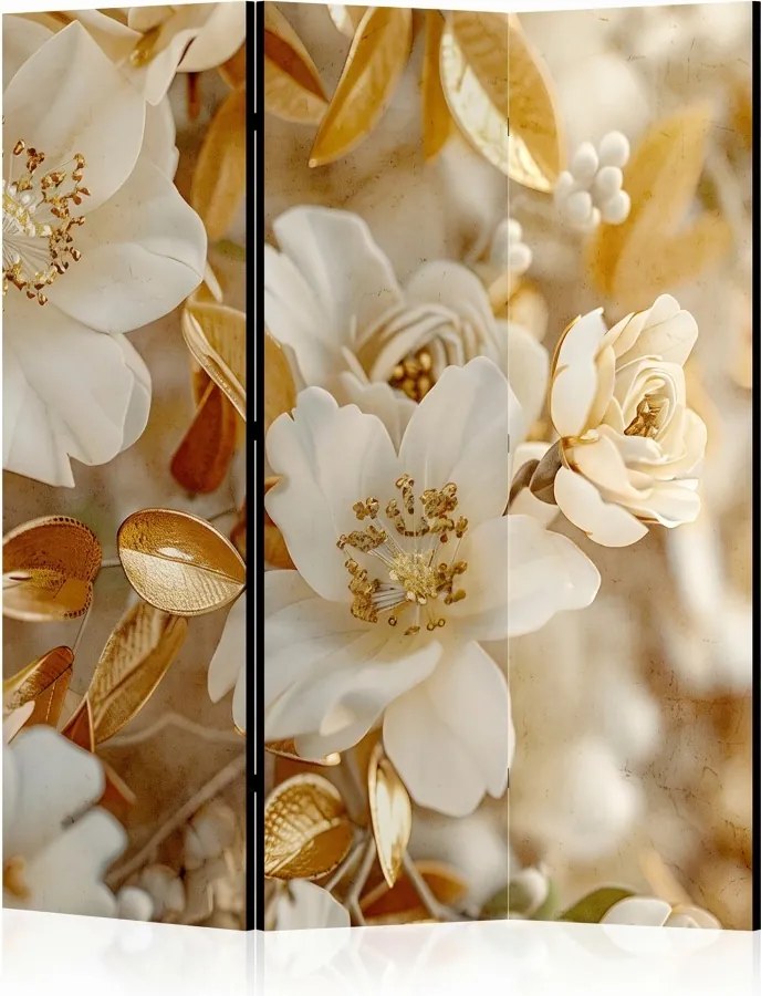Parawan pokojowy 3-częściowy 135x172 Dwustronny dekoracyjny glamour Beżowy Złoty Ogród Magnolii