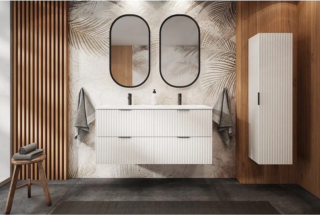 Szafka łazienkowa ryflowana FLOW 120 cm biały