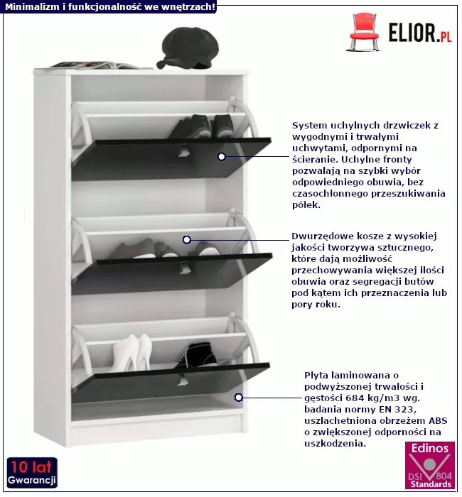 Biało-czarna szafka obuwnicza na połysk E1-T07