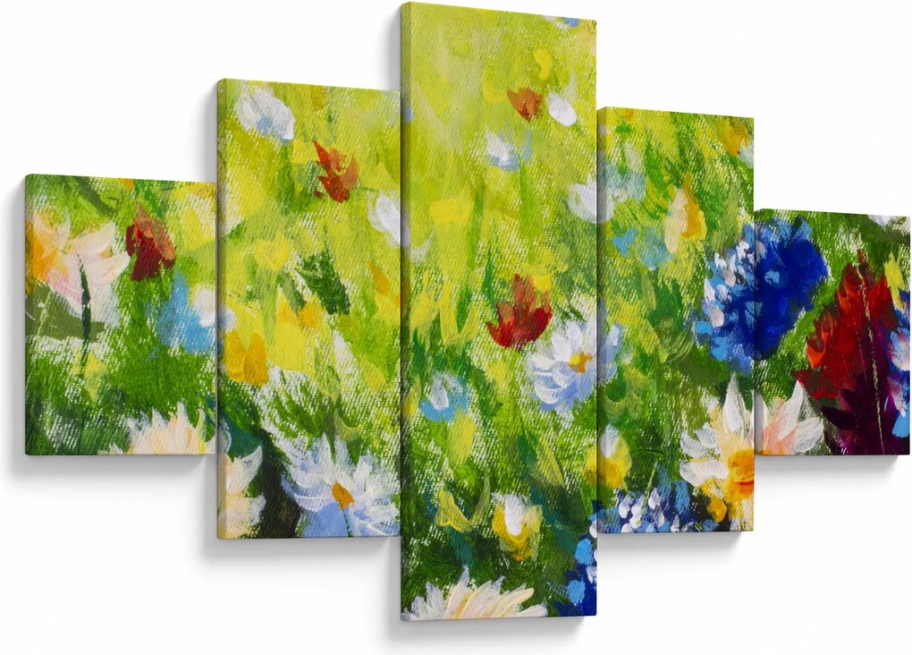 Obraz kwitnącej łąki, obraz olejny (125x70 cm)