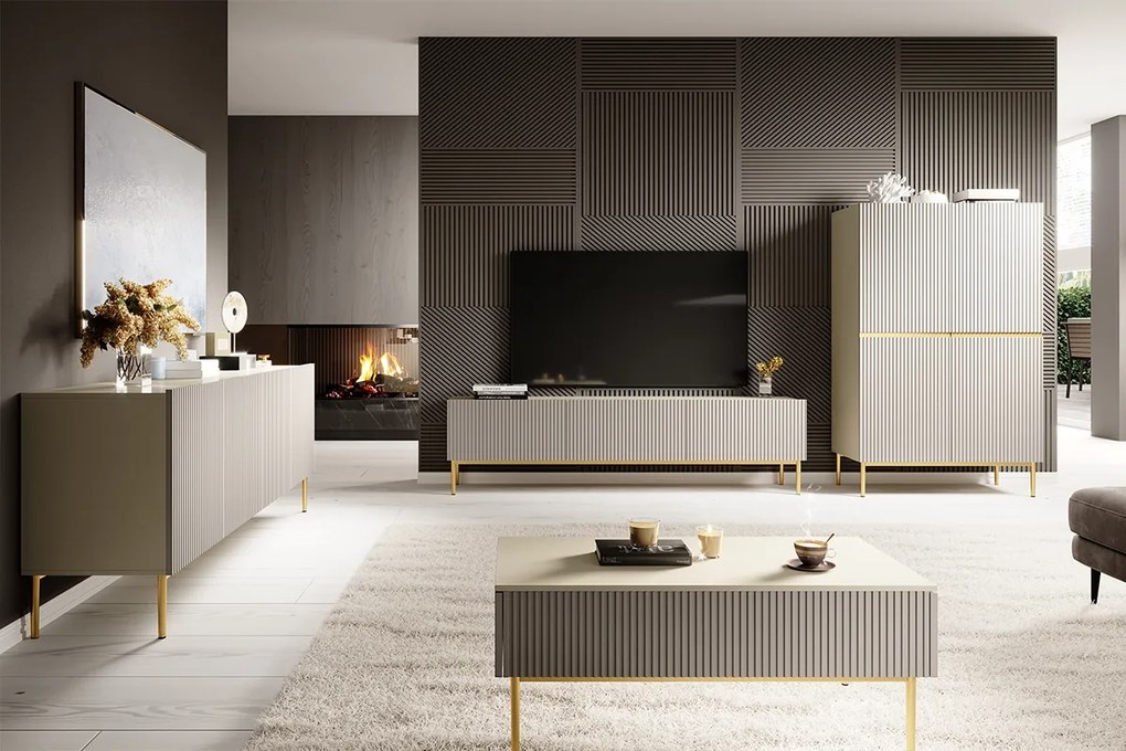 Komoda wysoka Nicole 100 cm - kaszmir / złote nóżki