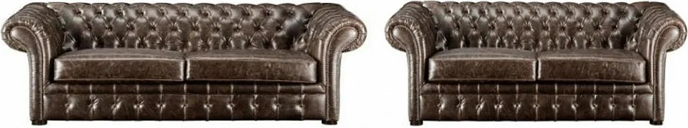 Komplet wypoczynkowy 3+2 typu chesterfield CLOTAIRE z postarzanej skóry