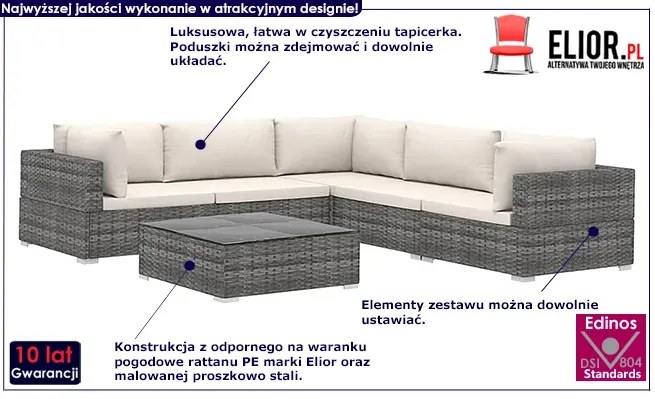 6-częściowy szaro-kremowy zestaw wypoczynkowy do ogrodu - Owis 6A