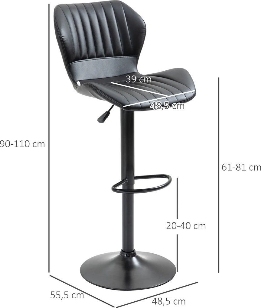 HOMCOM Hokery Zestaw 2 krzeseł barowych z regulacją wysokości 360° w kolorze czarnym