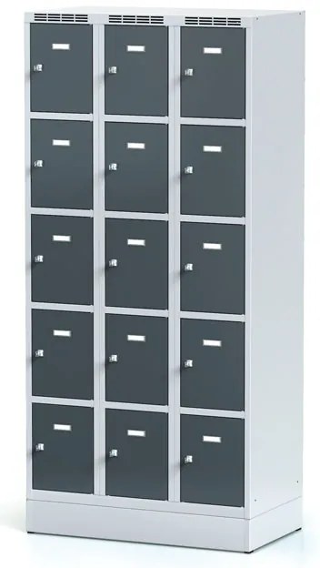 Alfa 3 Szafka skrytkowa S6 na cokole, 15 schowków, 1920 x 900 x 500 mm, zamek obrotowy, drzwi ciemnoszare