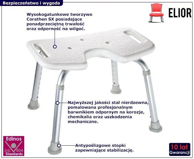 Biały regulowany metalowy taboret pod prysznic - Enes