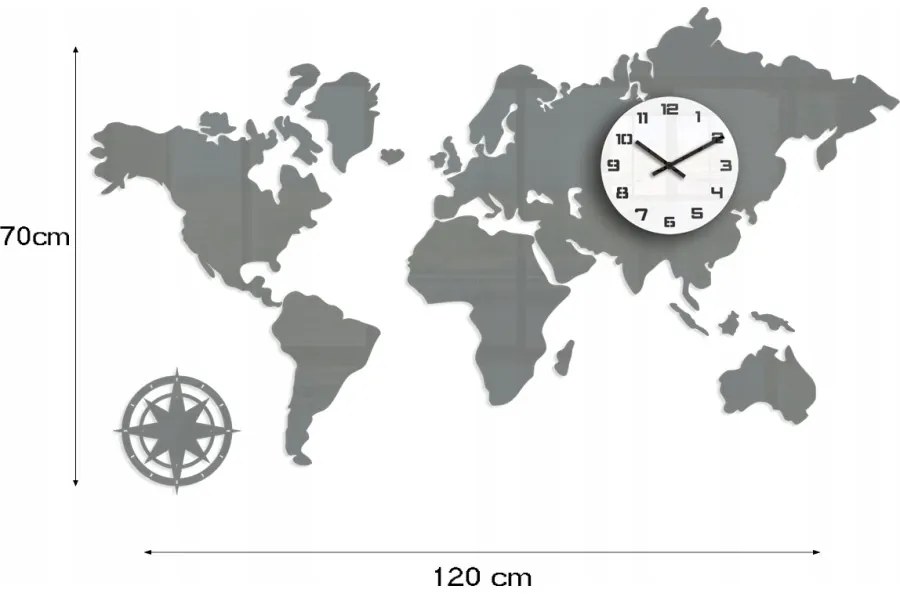 Zegar ścienny w stylu nowoczesnym akrylowy mapa swiata grey 120x70