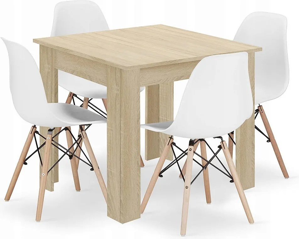 Valora ZESTAW KWADRATOWYCH STOŁÓW 80X80 Dąb Sonoma + 4 krzesła Osaka White