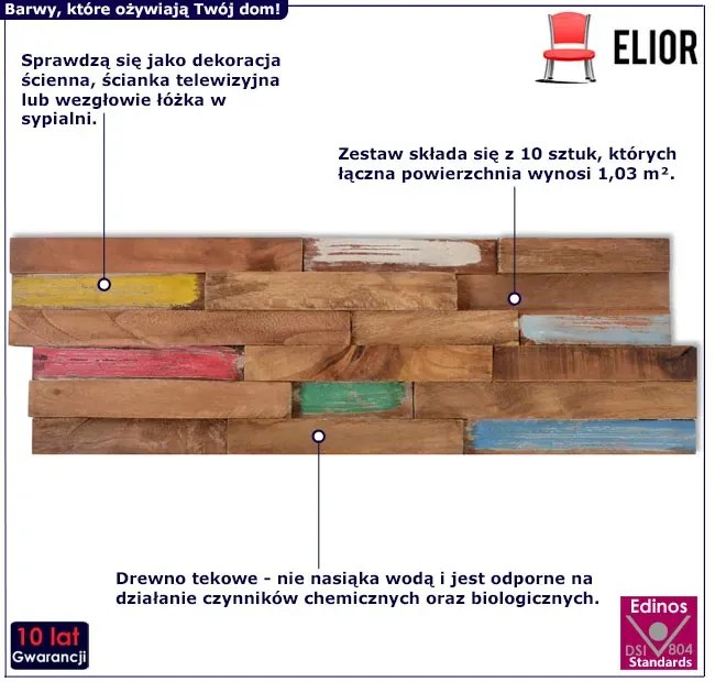 Wielokolorowe panele ścienne z drewna tekowego Z6-A34