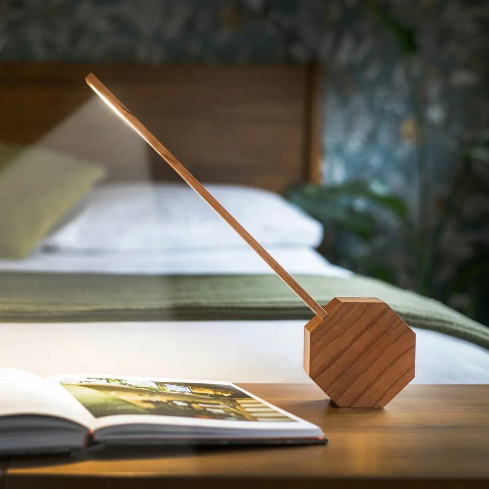 Ciemnobrązowa lampa stołowa LED w dekorze czereśni (wysokość 39,5 cm) Octagon One – Gingko