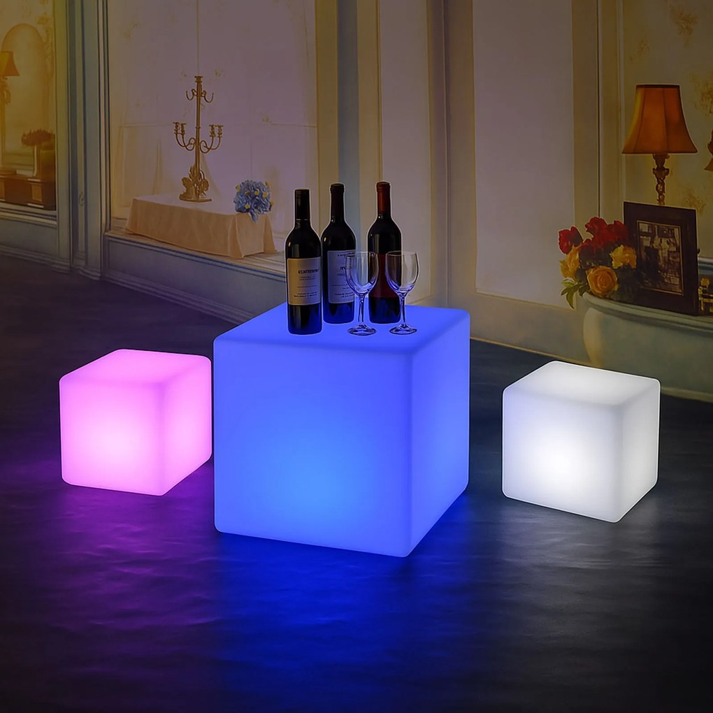Podświetlany stołek/taboret LED, 40 x 40 x 40 cm