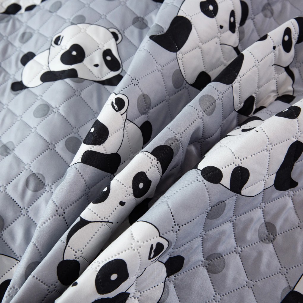 Narzuta na łóżko z wzorem PANDA szary Rozmiar: 170 x 210 cm