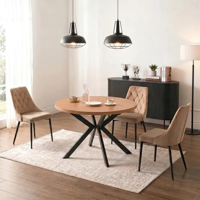 Stół Okrągły Rozkładany LUKAS 100-250 cm Dąb Złoty Nowoczesny Loft