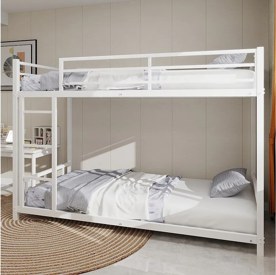 Łóżko piętrowe 90 x 190 cm - łóżko dziecięce z drabinką i barierkami - biały metal - bez materaca