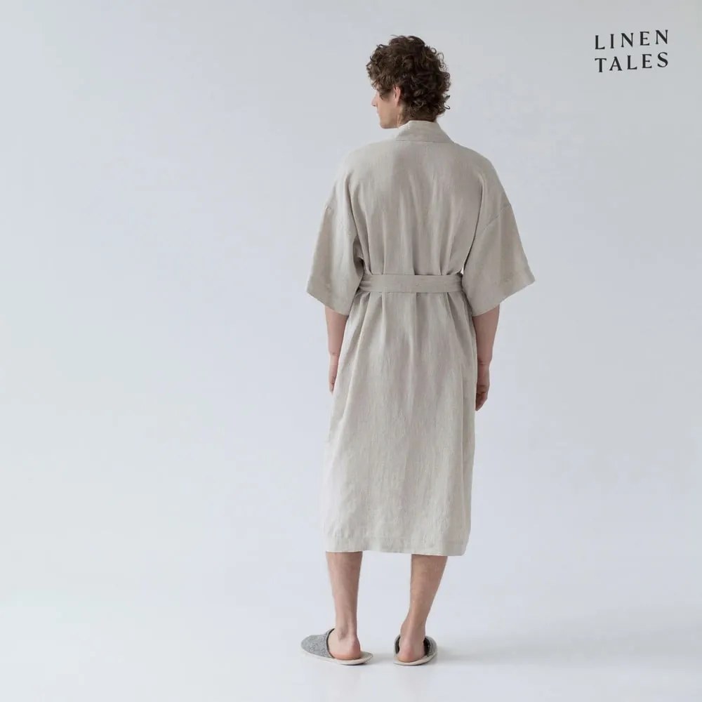 Beżowy lniany szlafrok w rozmiarze S/M Summer – Linen Tales