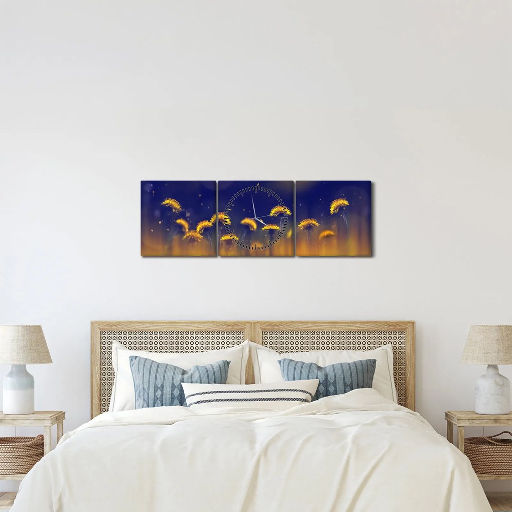 Obraz - Dmuchawce (z zegarem) (90x30 cm)