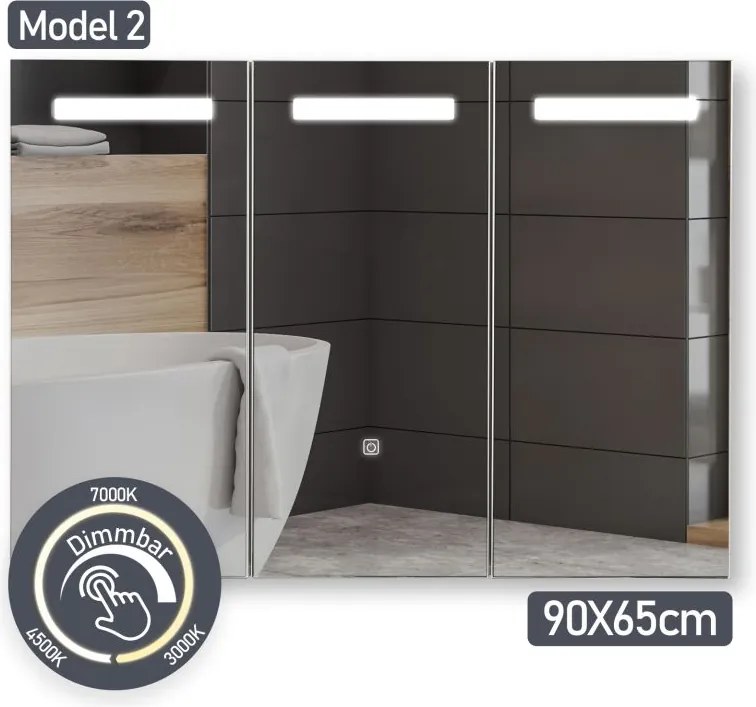 MIADOMODO Szafka z lustrem i oświetleniem LED, 90 x 65 cm