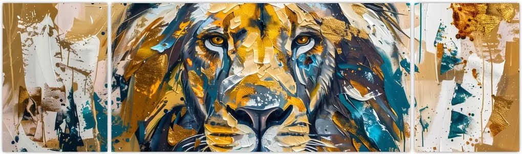 Obraz - Abstrakcyjny obraz olejny z lwem (170x50 cm)