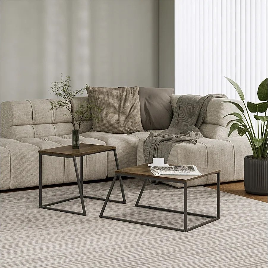 Zestaw stolików kawowych rustykalny dąb/czarny 60x50x38 myra