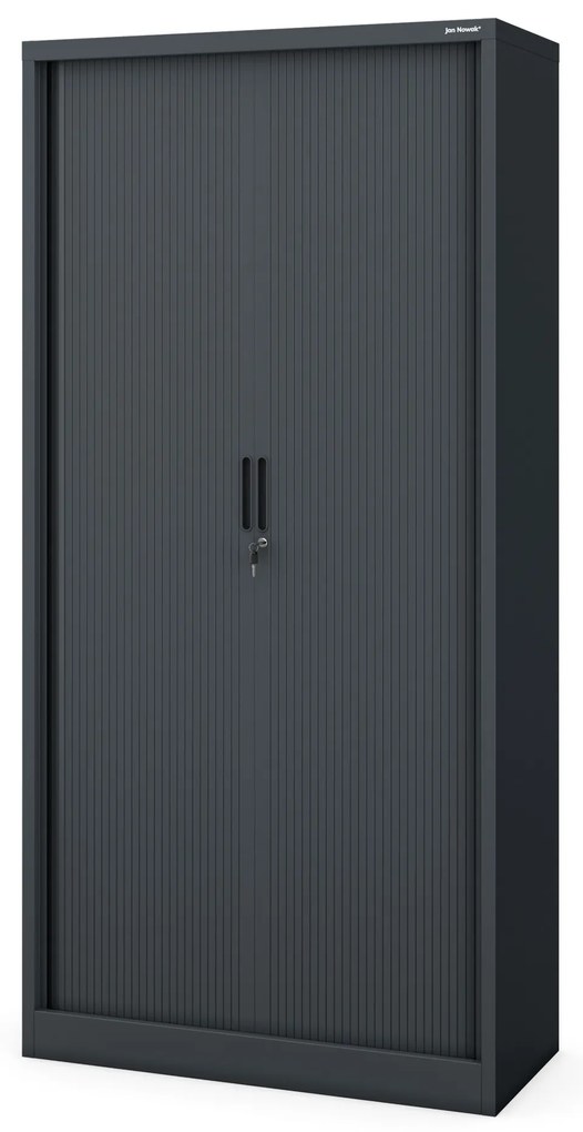 Metalowa szafa biurowa na akta z roletą DAMIAN, 900 x 1850 x 450 mm, antracytowa