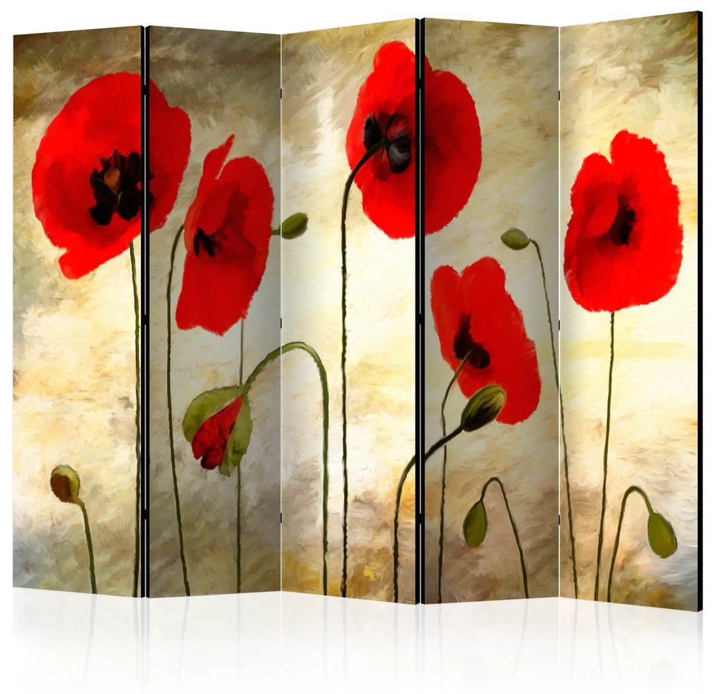 Parawan akustyczny Kwiaty 225x172 cm 5-częściowy beżowy ARTGEIST B