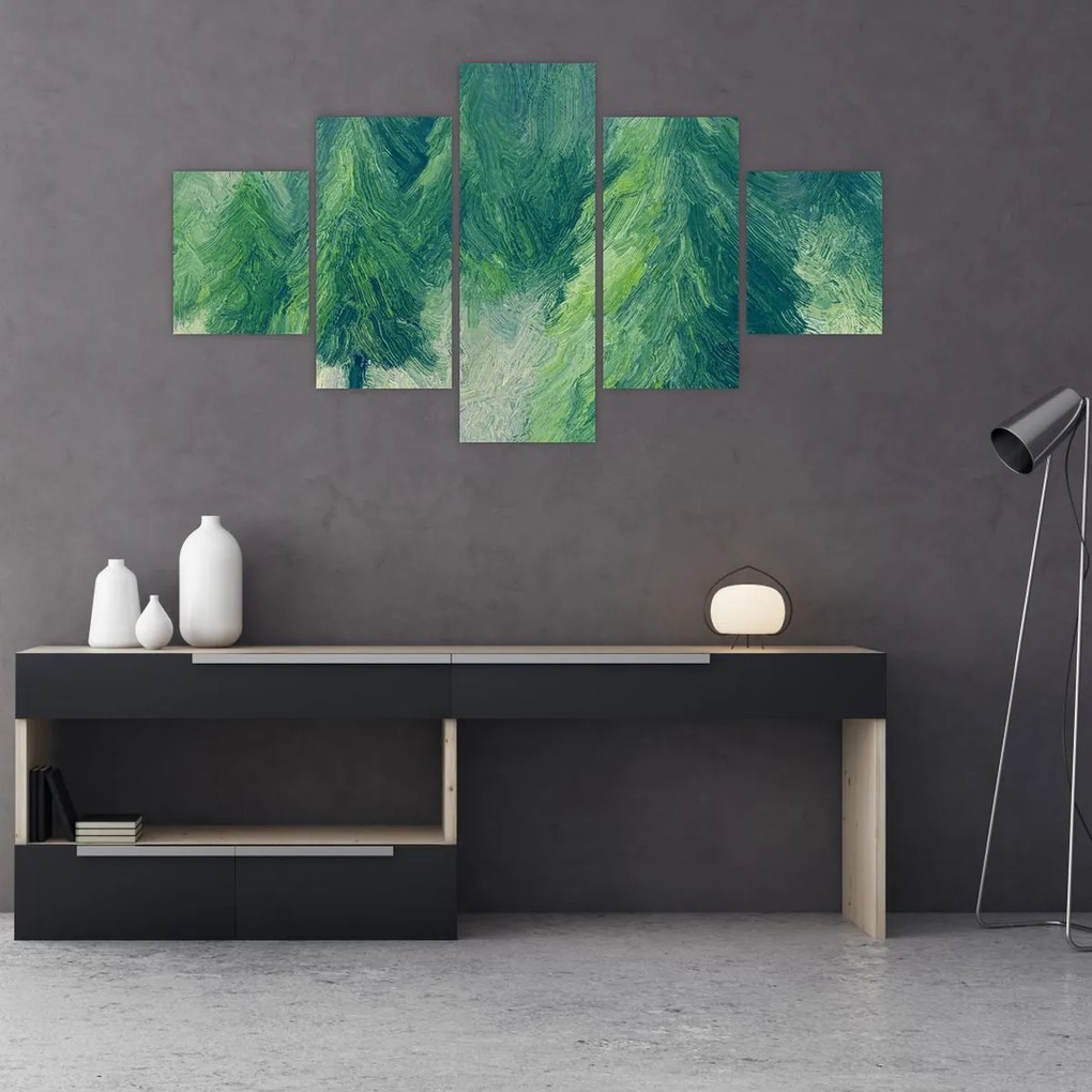 Obraz - Malowane drzewa iglaste (125x70 cm)