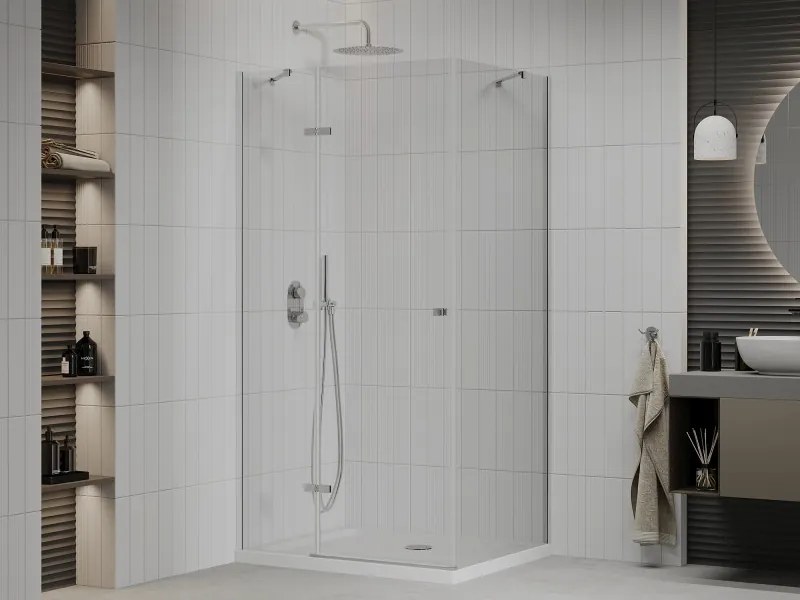 Mexen Roma kabina prysznicowa uchylna 70 x 80 cm, transparent, chrom + brodzik Flat - 854-070-080-01-00-4010