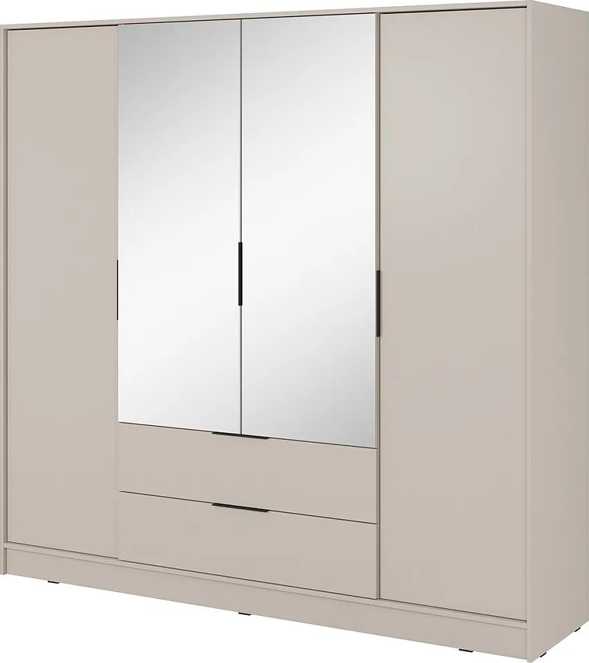 Szafa z lustrem 200 cm Kalma 4DL - szafa z drzwiami otwieranymi, 2 szuflady, drążek - kaszmir