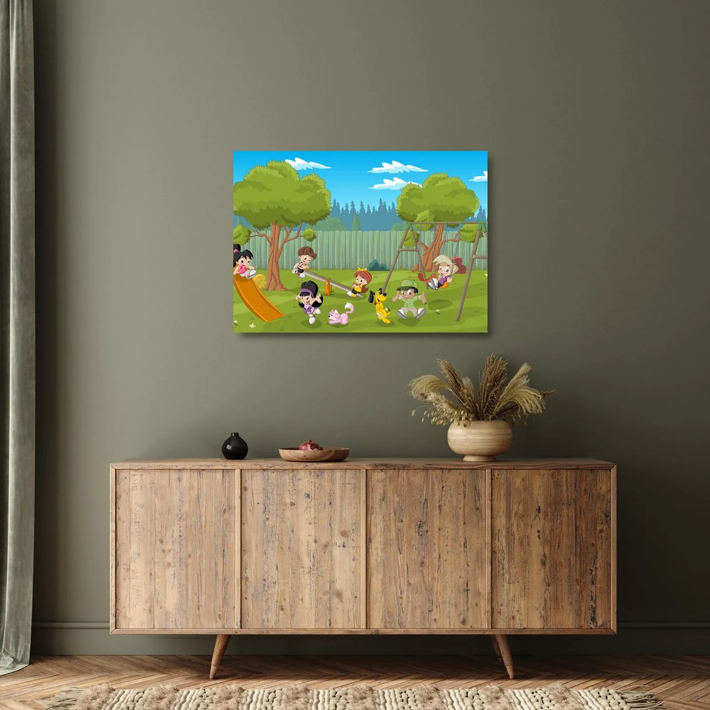 Obraz na szkle - Dzieci na placu zabaw (70x50 cm)