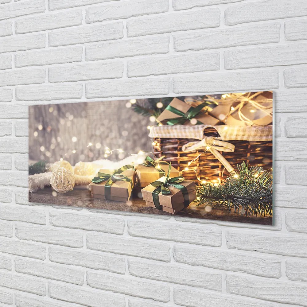 Panel szklany do Kuchni Świąteczne Gałązki i Prezenty